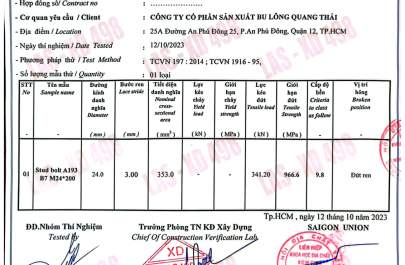 KẾT QUẢ TEST STUD BOLT ASTM A193 B7 M24x200
